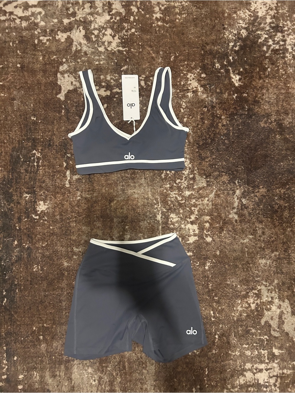ALO Yoga Charcoal Gray & White Two-Piece Swim Set